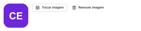 Um campo de imagem: o logotipo da empresa, com os botões "Trocar imagem" e "Remover imagem".