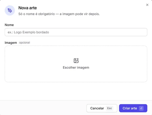 O formulário de nova arte: o nome e a imagem, opcional.