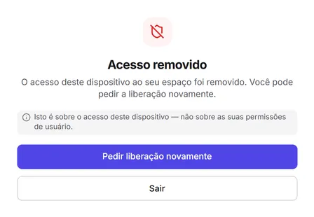 A tela "Acesso removido", com o botão para pedir a liberação novamente.