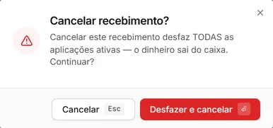 Uma confirmação antes de agir: ao cancelar um recebimento, a Tolvek diz o que vai acontecer e espera o seu "sim".