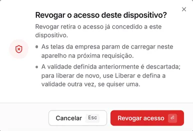 A confirmação "Revogar o acesso deste dispositivo?".